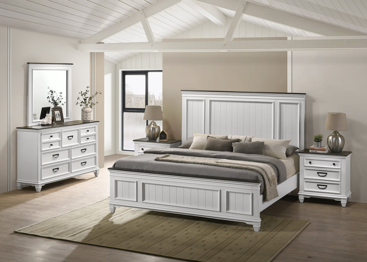 Clelane Wood Bedroom Set with Shiplap Panel King Bed, Dresser, Mirror, and two Nightstands - sold by Home Elegance USA