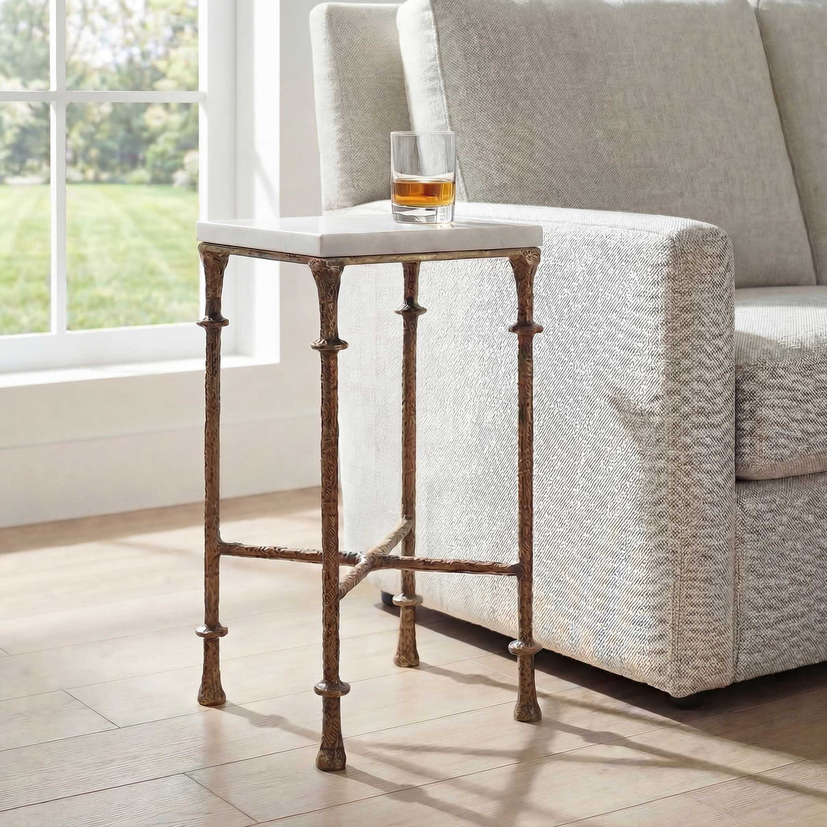 Penelope Marble Accent Table Brass / White - Gold / White by Uttermost - View 2