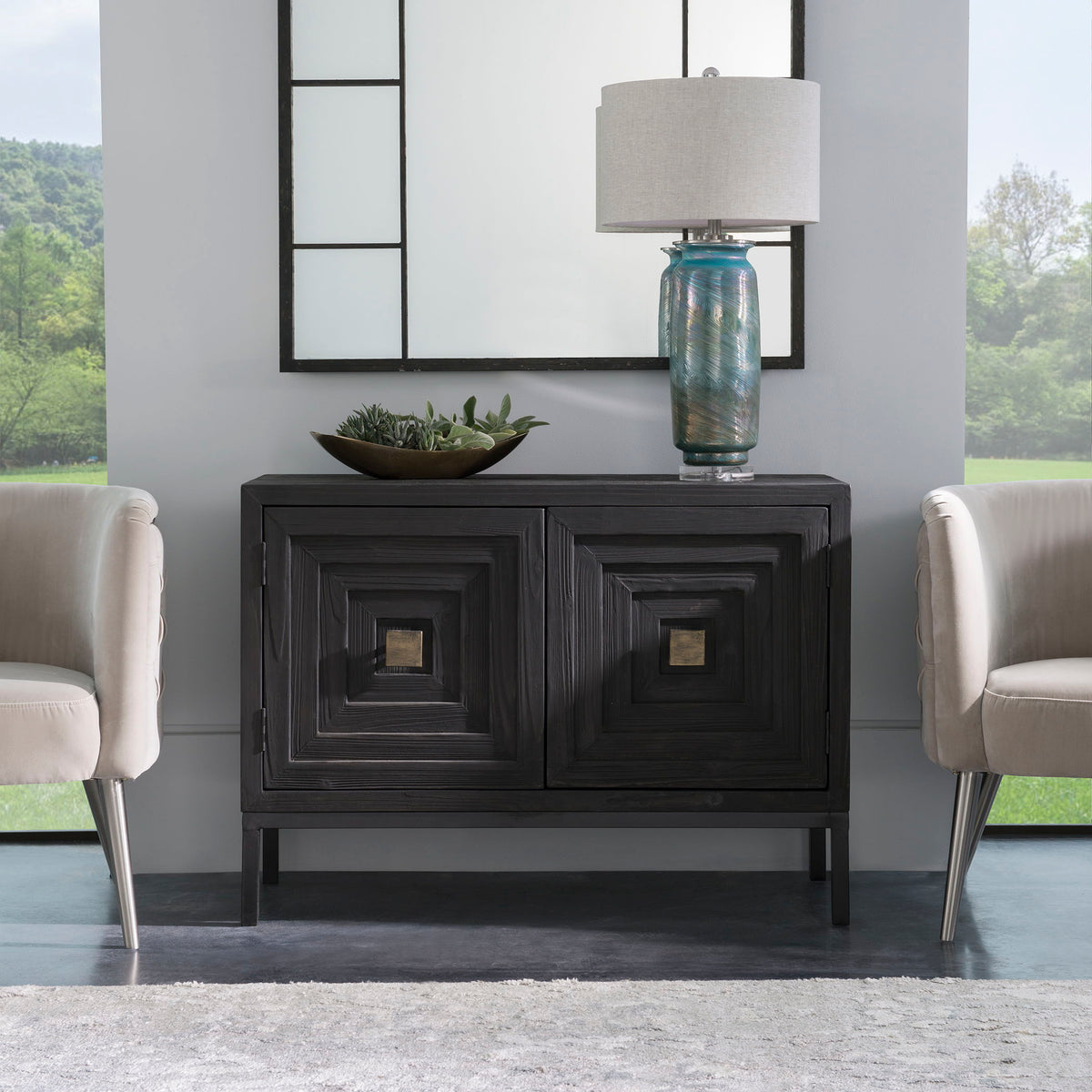 Aiken 2 Door Cabinet Dark Walnut - Black / Light Brown by Uttermost - View 10