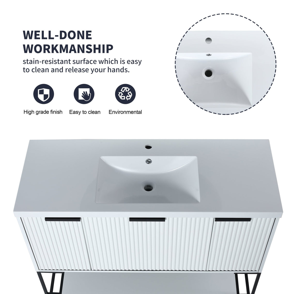 48 Inch Freestanding Bathroom Vanity With Resin Basin,48x18 - BVA01148WH | Home Elegance USA