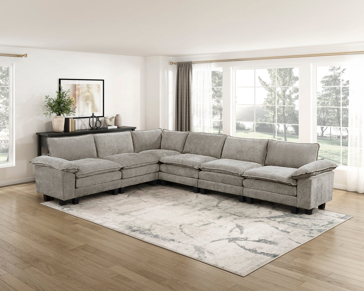 Modern Contemporary 6-Piece Modular Sectional Sofa Set Plush Comfort Chenille Upholstery Living Room Furniture Durable Plywood