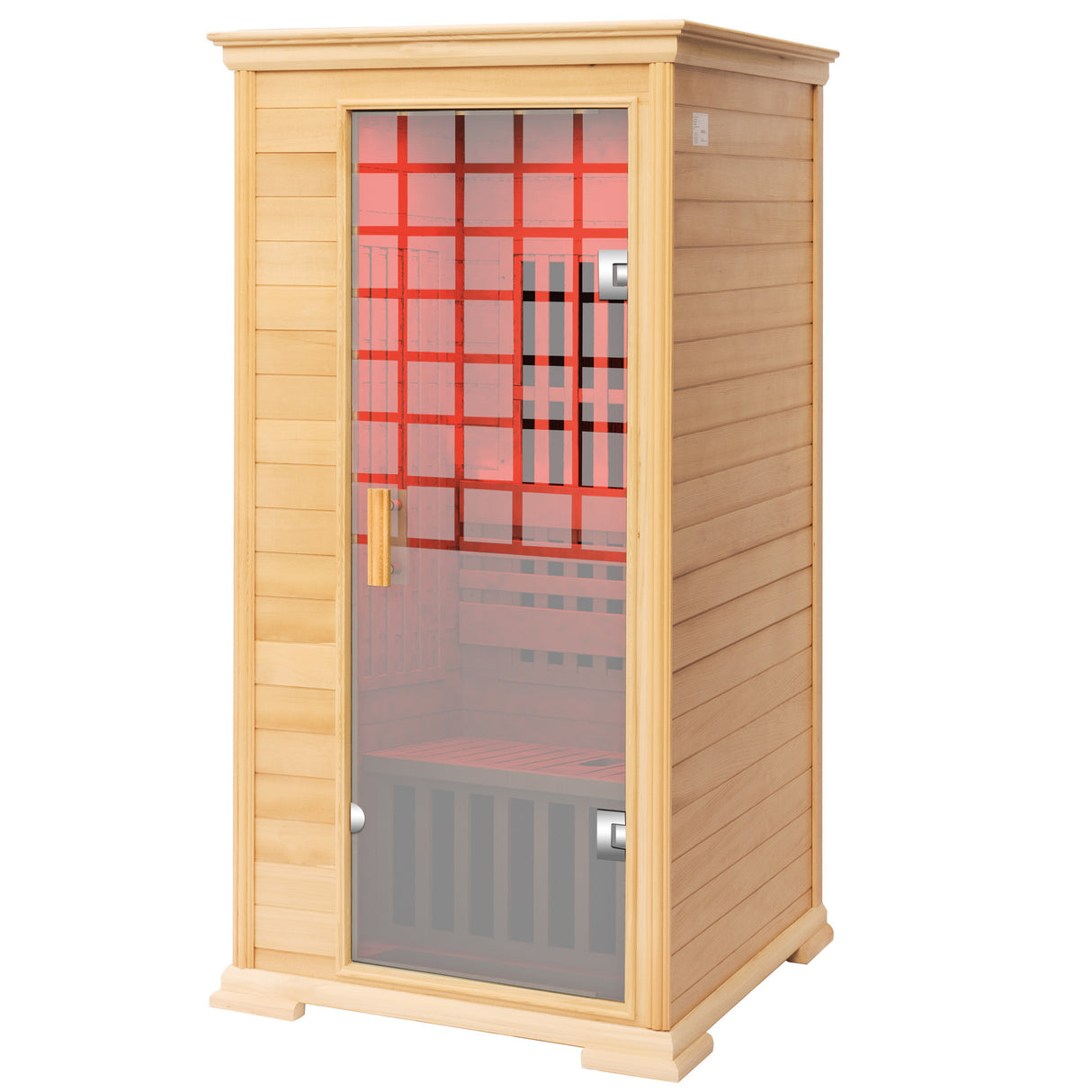 Indoor Sauna Room 1 Person, 1600W Hemlock Wood, Glass Door, Red LED Lights and Bluetooth, Size: 37.1 x 35.8 x 74 inches