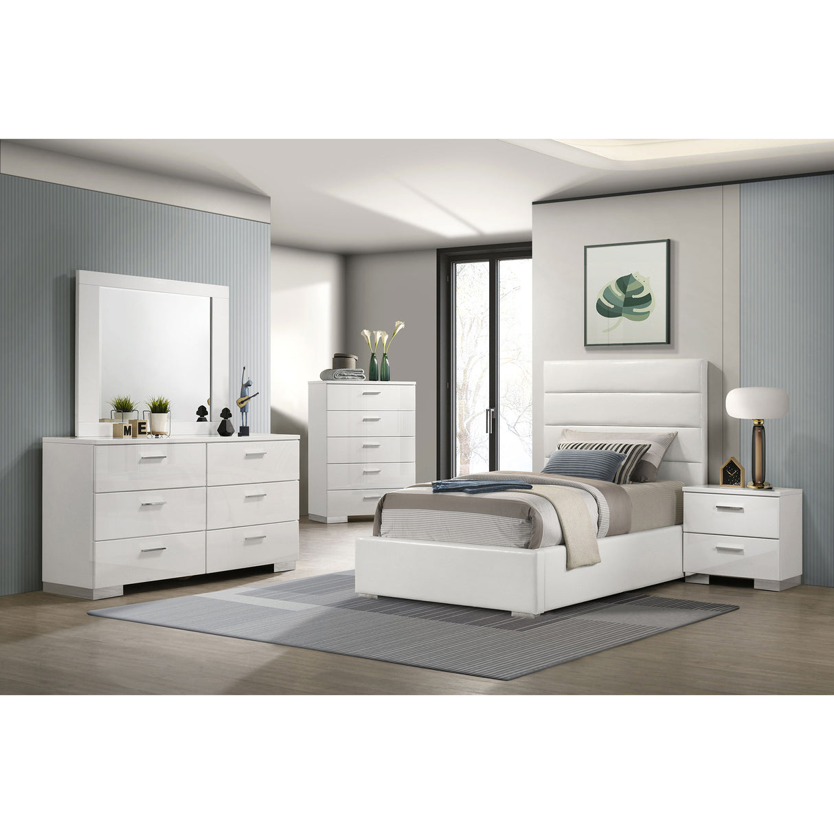 Dulcey White High Gloss 5-piece Twin Bedroom Set