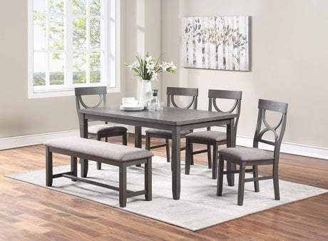 Dining Room Furniture 6pc Set Rectangle Table 4x Side Chairs and A Bench Grey Finish MDF Rubberwood | Home Elegance USA