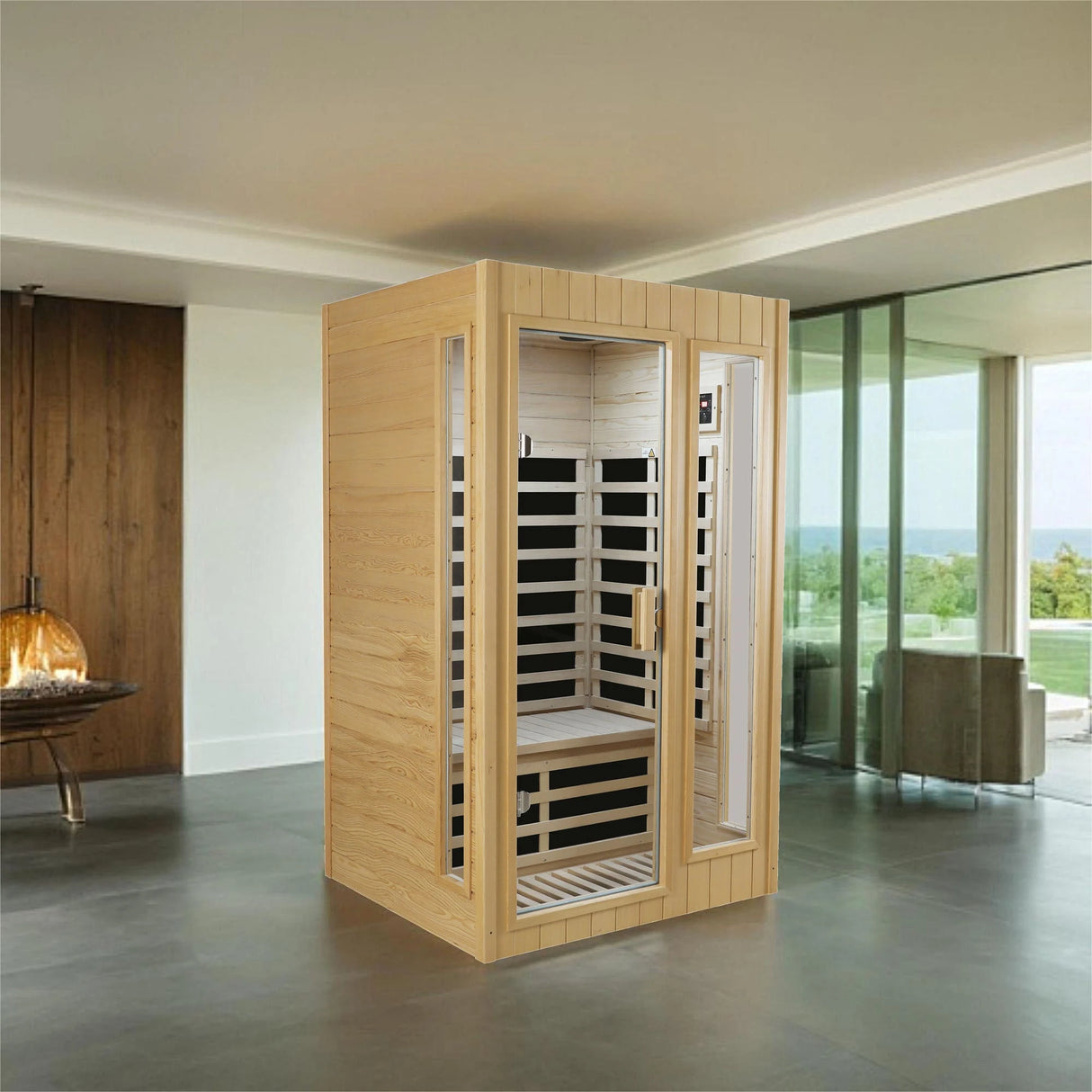 Hemlock Two-person far infrared roof embedded indoor sauna room - sold by Home Elegance USA