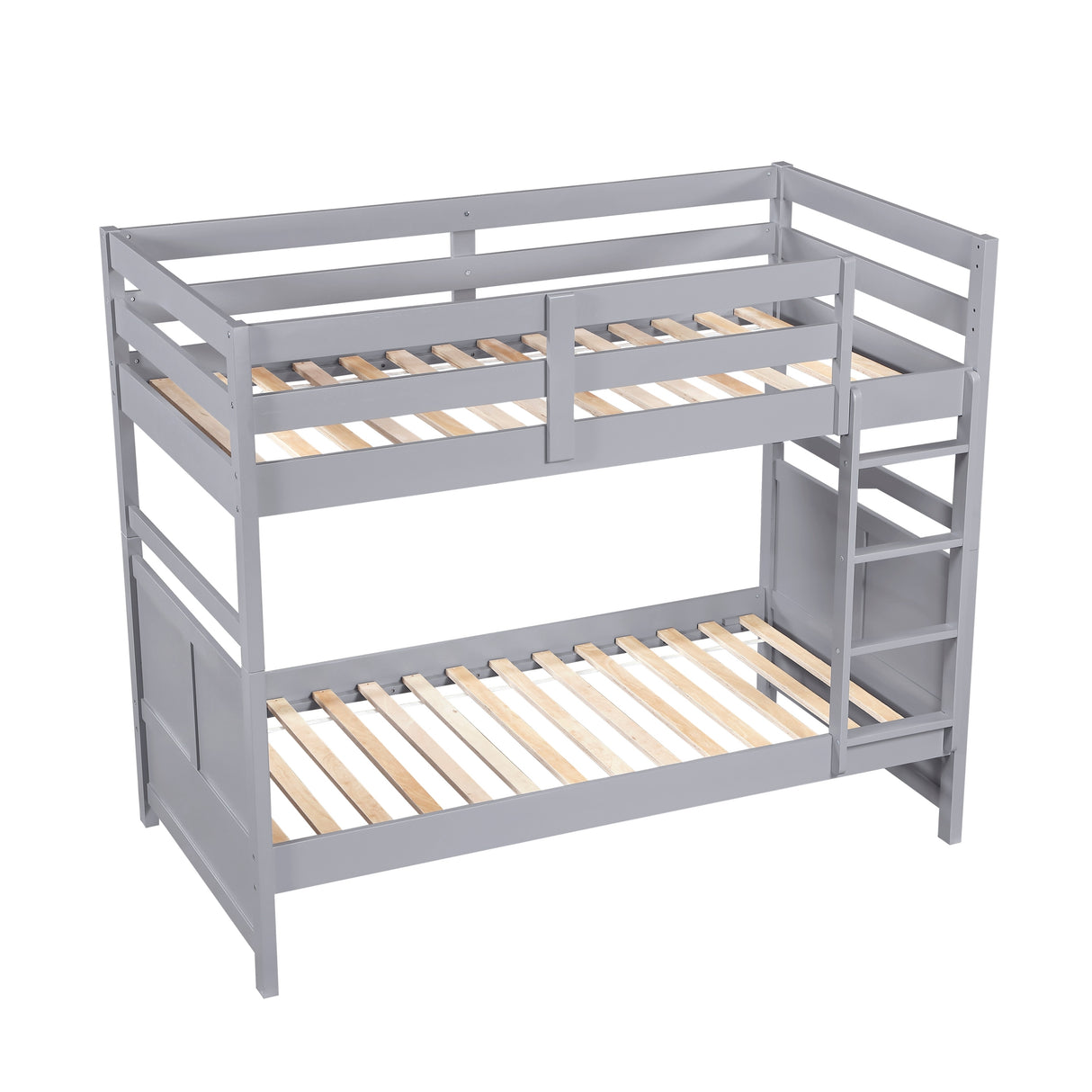 Bunk Bed Twin Over Twin Gray Finish Sturdy Wood Frame Guard Rails Youth Bedroom Furniture 1pc - sold by Home Elegance USA