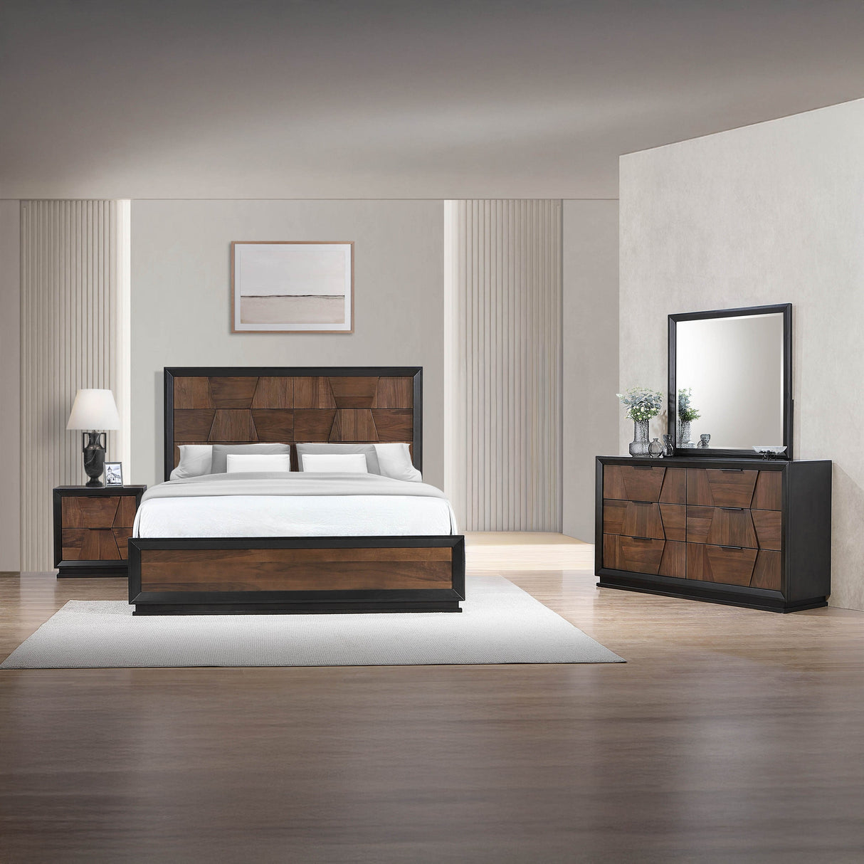 Houston Traditional Style King 4 Piece Bedroom Set in Walnut - sold by Home Elegance USA