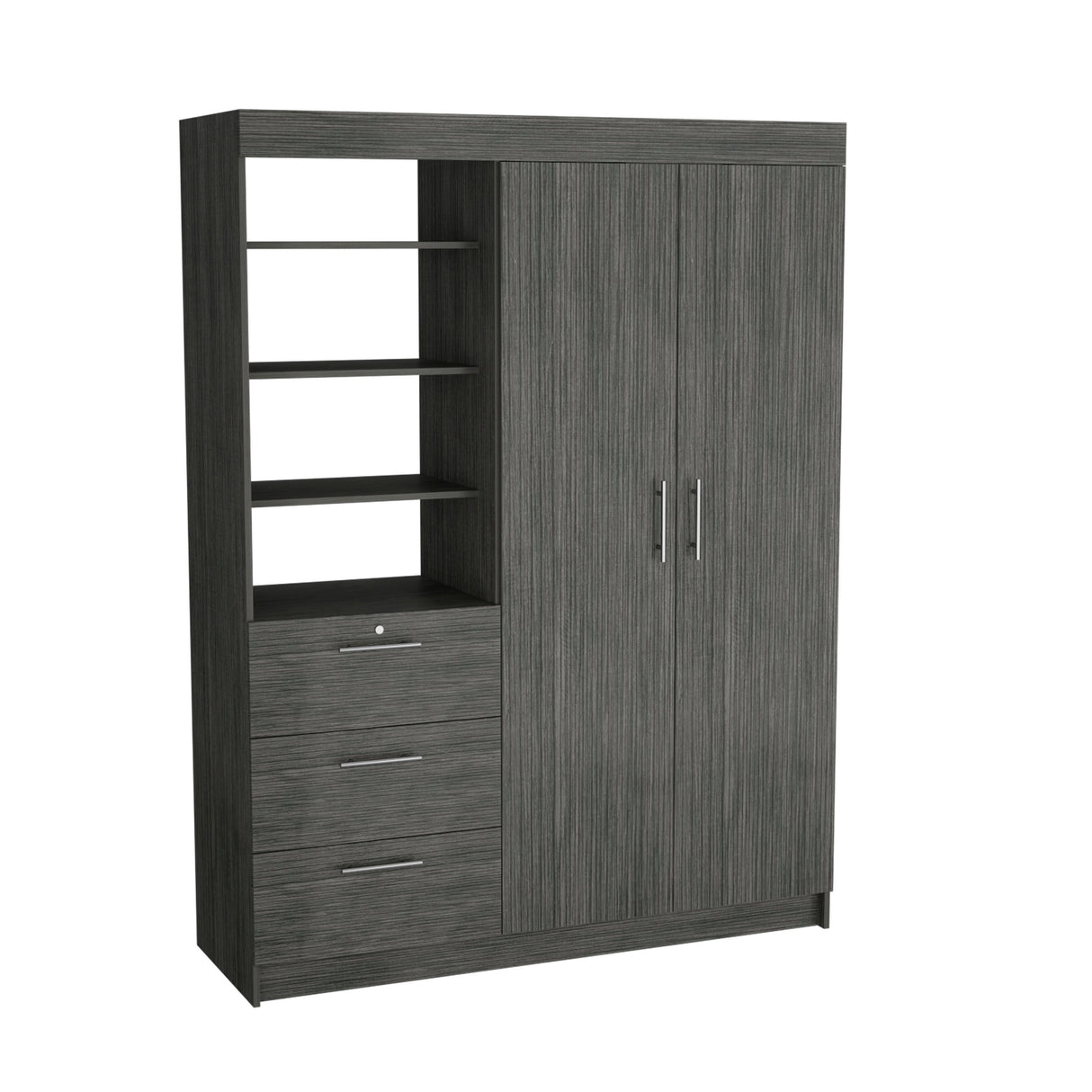 3-Tier Shelf and Drawers Armoire with Metal Handles, Smokey Oak - sold by Home Elegance USA