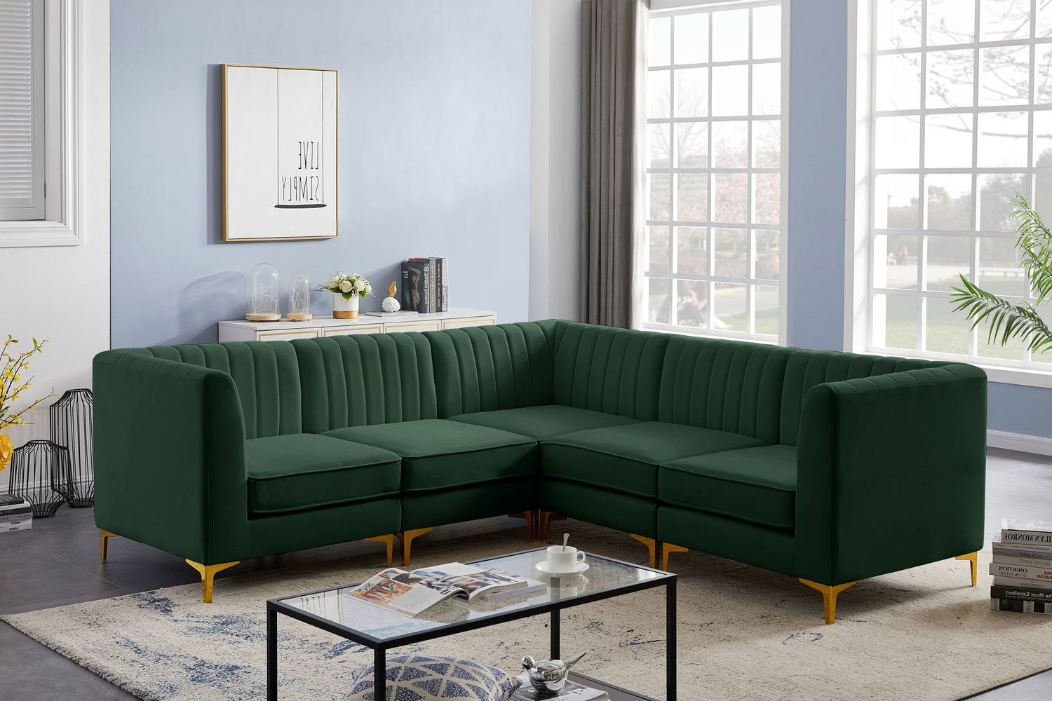 Alina - Modular Sectional 5 Piece - Green | Home Elegance USA