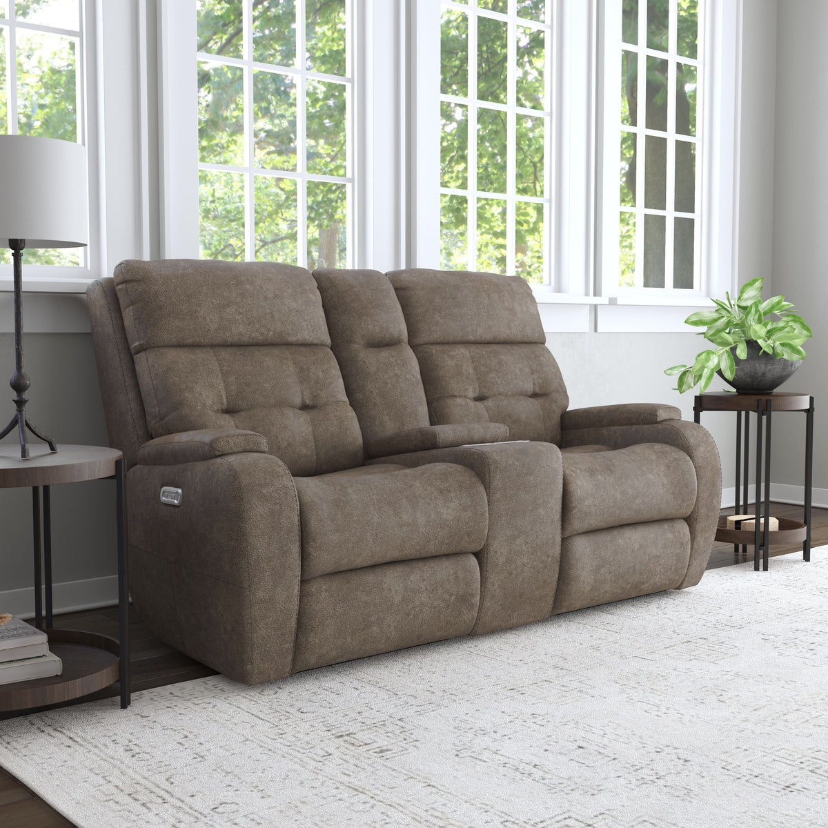 Strait Leather Power Reclining Loveseat With Console & Power Headrests | Flexsteel