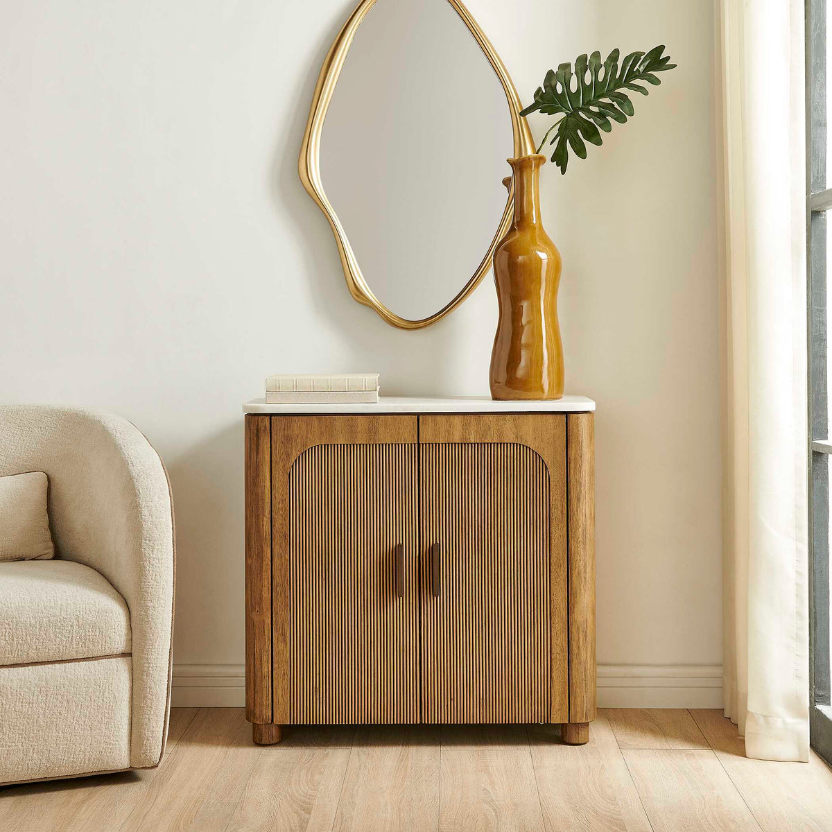 Mebarak Reeded 2 Door Cabinet Bronze,White,Woodtone - Light Brown / White by Uttermost - View 5