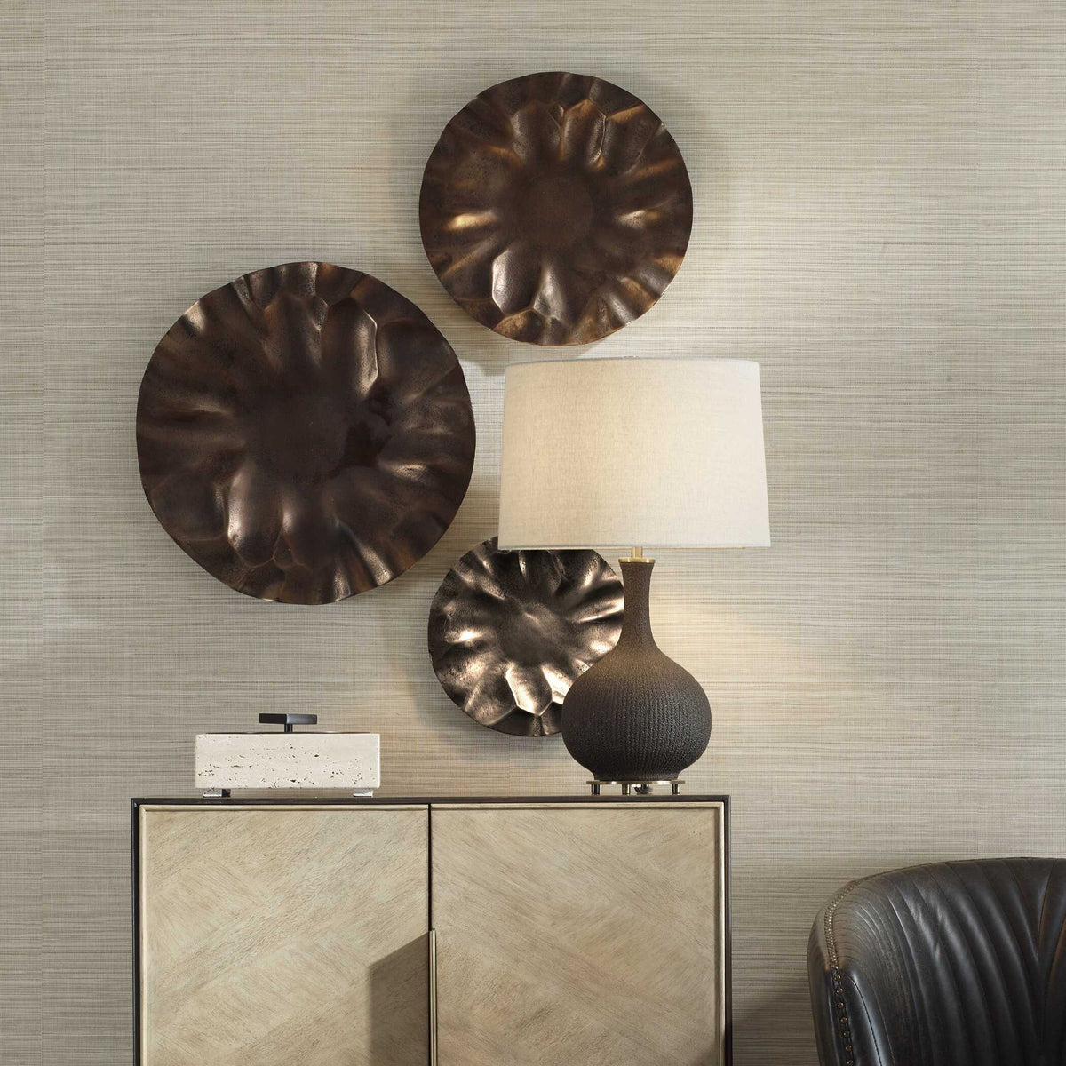 Peonia Outdoor Wall Art (Set of 3) - Bronze by Uttermost - View 2