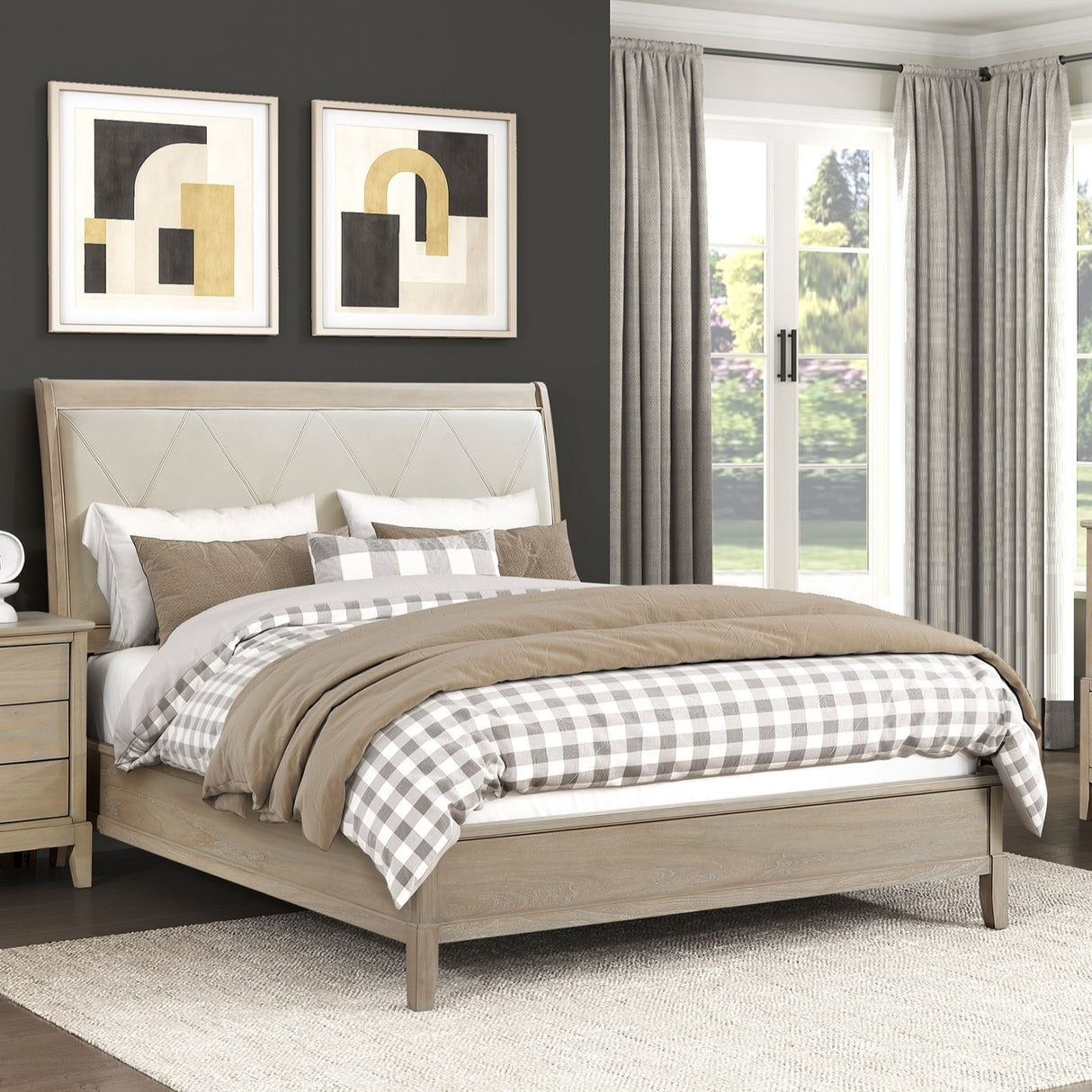 Classic Farmhouse Style Full Bed Upholstered Headboard Beige Finish Wooden Bedroom Furniture 1pc