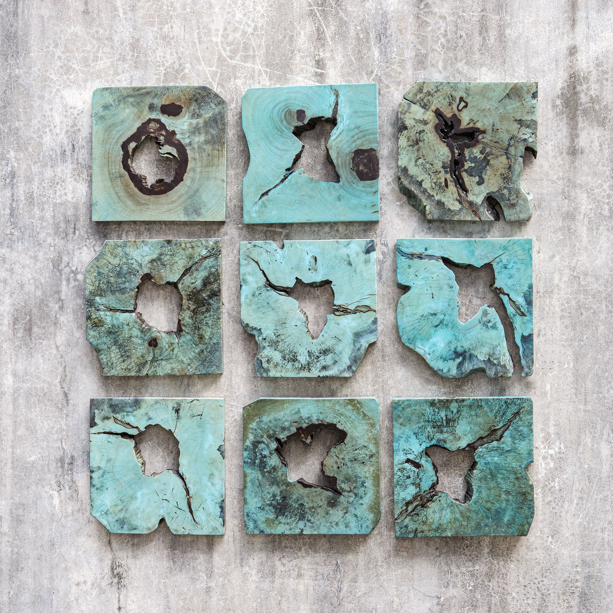 Bahati Wood Wall Decor (Set of 9) - Blue by Uttermost - View 2