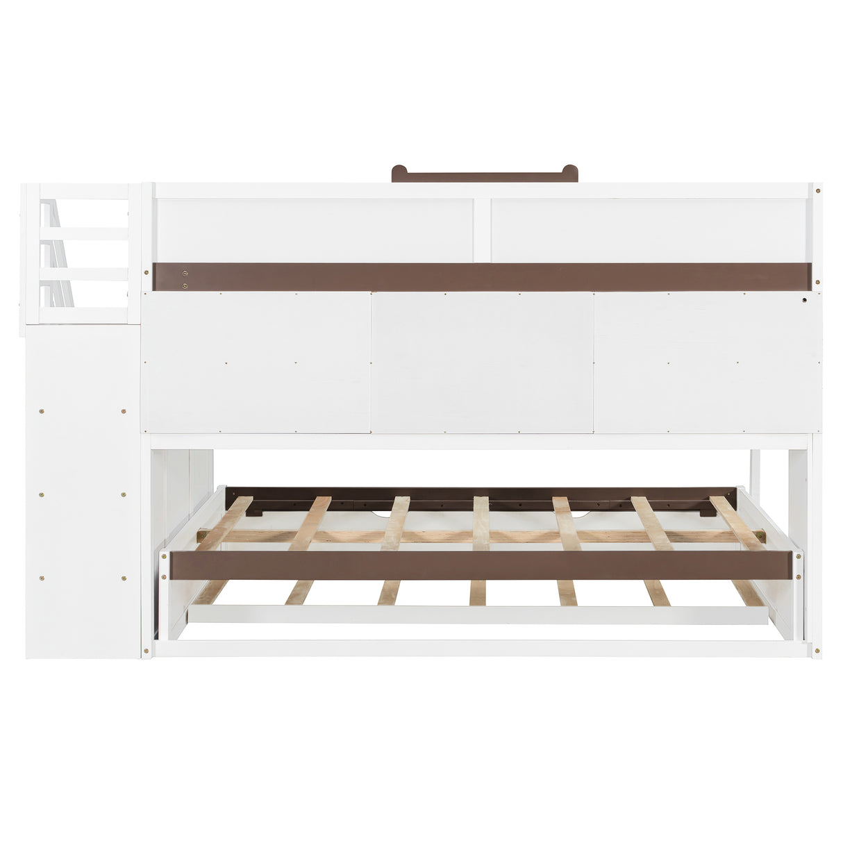 Full Over Full Bunk Bed with Twin Size Trundle and Staircase, Shelves, LED,White - sold by Home Elegance USA