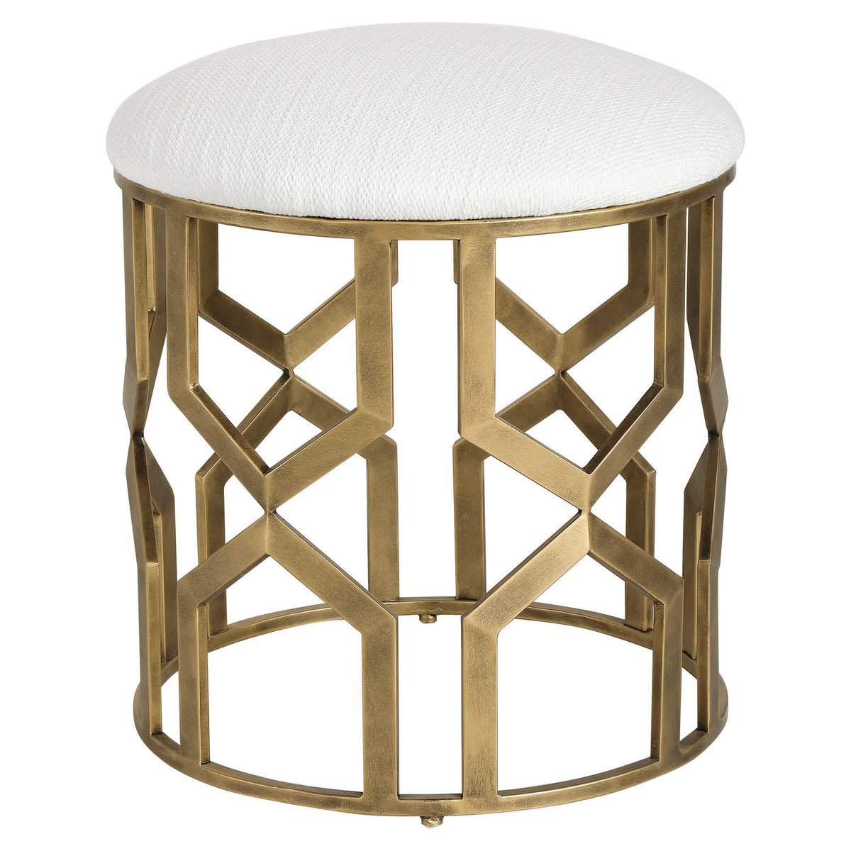 Trellis Geometric Accent Stool White & Gold - White / Yellow by Uttermost - View 3