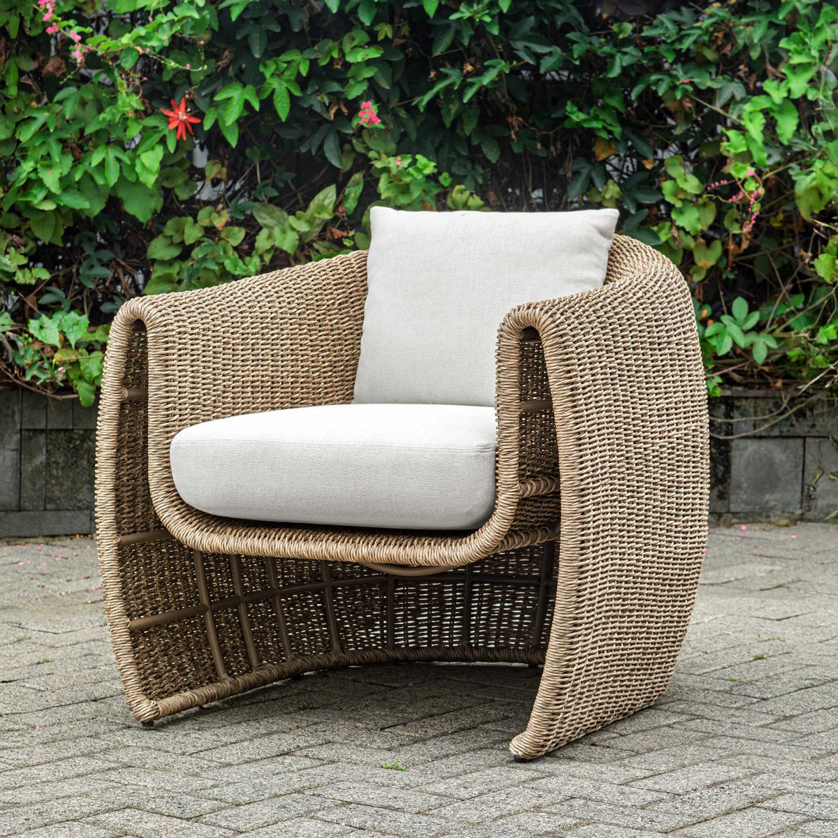 Tropic Golden Flax Outdoor Lounge Chair - Light Brown / White by Uttermost - View 2