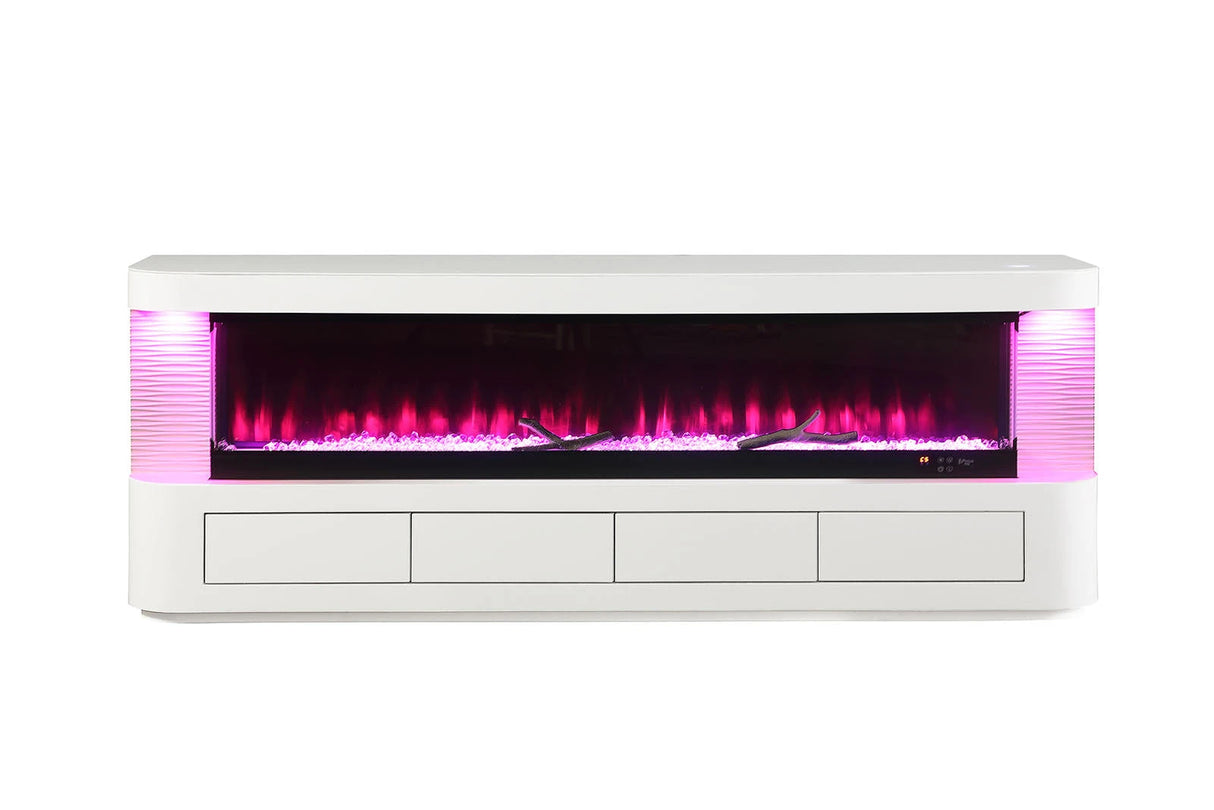 Contemporary Style TV Stand Electric Fire Place 3-Level Brightness Setting Flame Box Display White Finish Primary Living Room - sold by Home Elegance USA