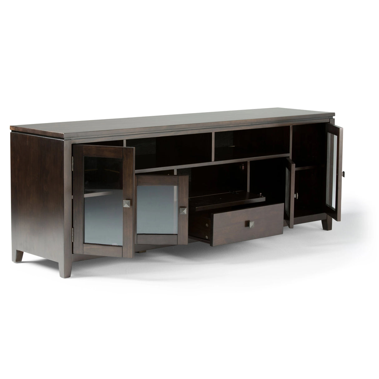 Cosmopolitan 72 inch Wide Solid Wood TV Stand in Mahogany Brown For TVs up to 80 inches - sold by Home Elegance USA