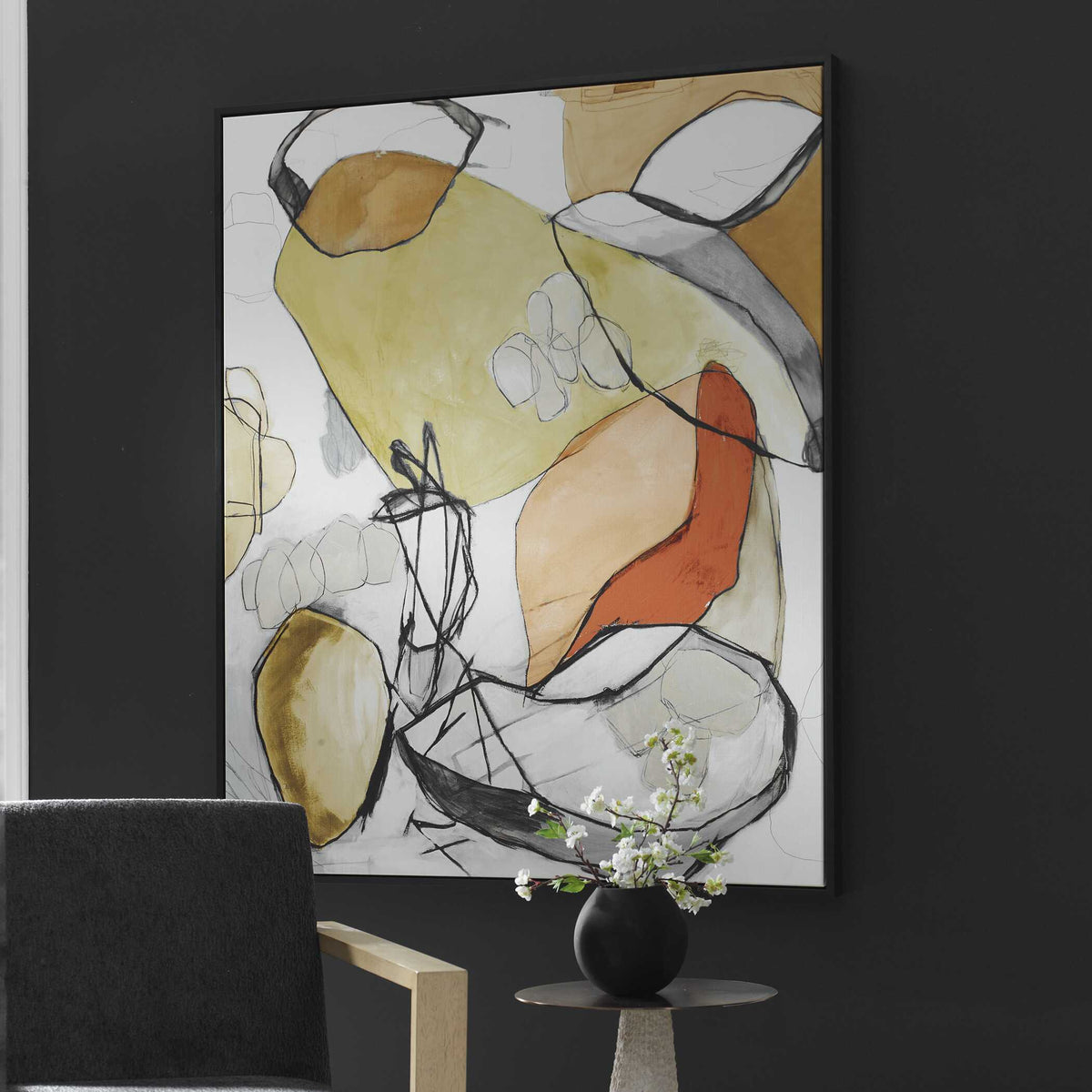 Charcoal Improvision Framed Abstract Art - White / Yellow by Uttermost - View 3