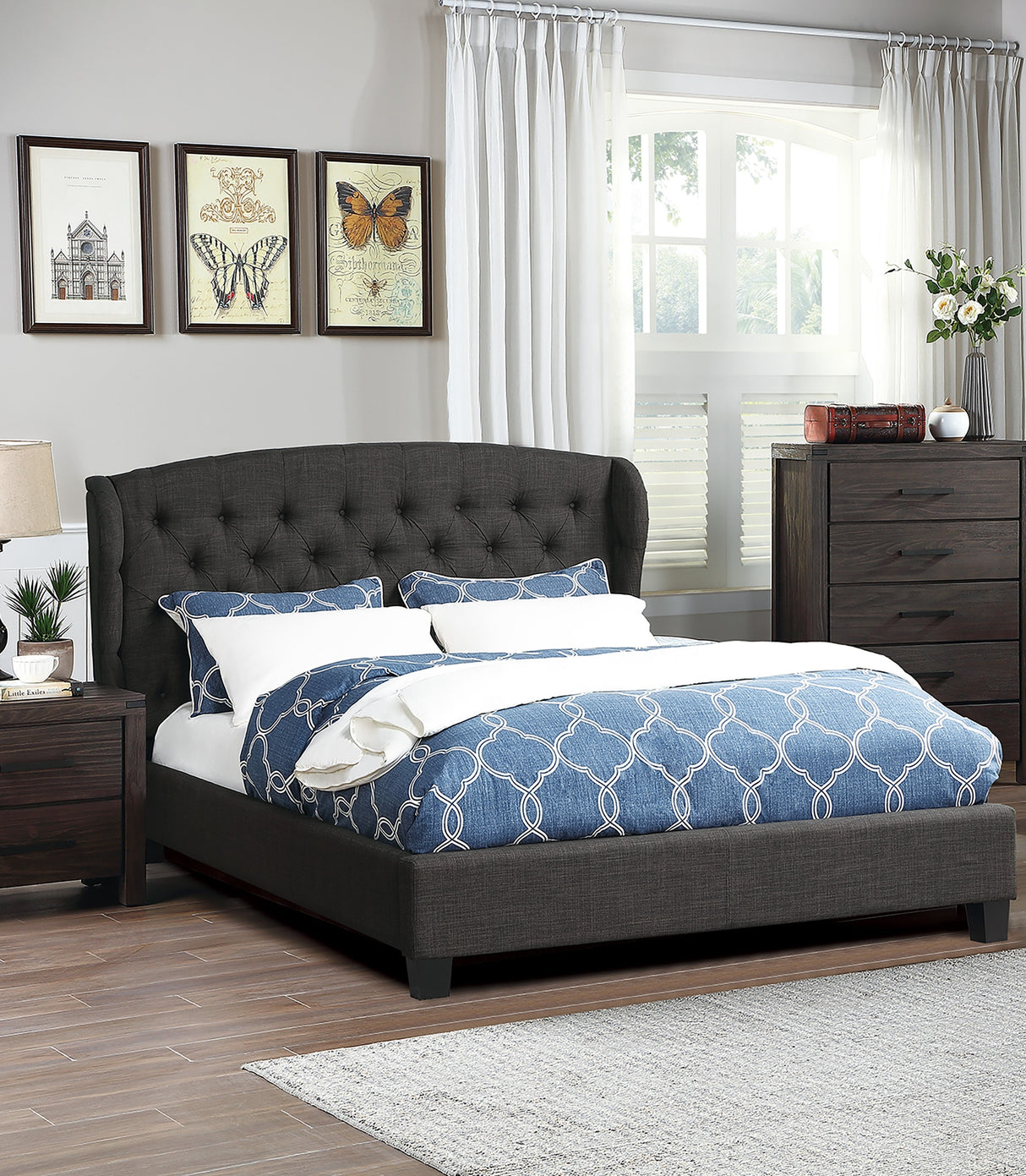 Modern Contemporary Style 1pc Eastern King Size Bed Adjustable Button Tufted Headboard Gray Finish Bedroom Furniture