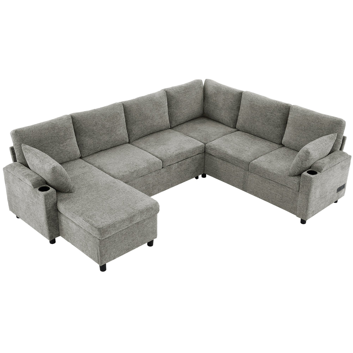 Versatile Light Grey Chenille Sectional Sofa Bed with Storage, Cup Holders & Charging Ports, 109.9' - sold by Home Elegance USA