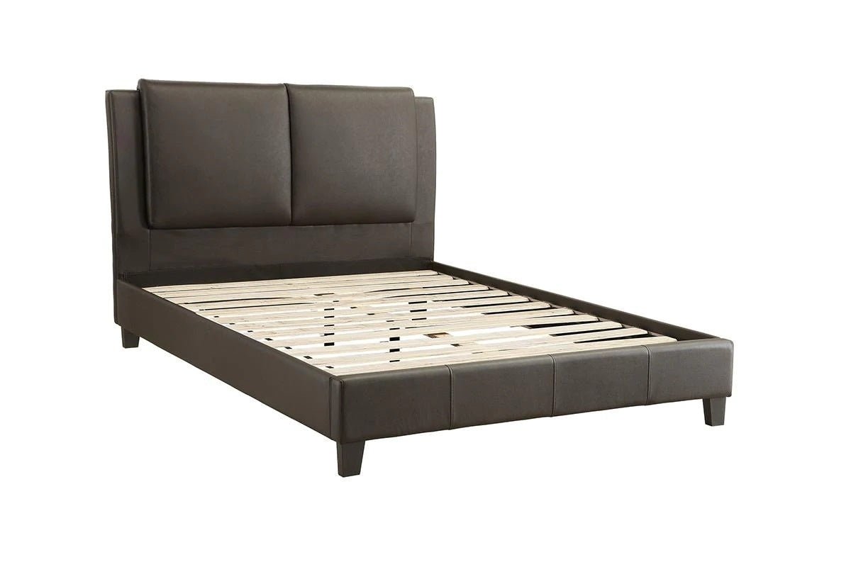 California King Size Bed 1pc Bed Set Brown Faux Leather Upholstered Two - Panel Bed Frame Headboard Bedroom Furniture | Home Elegance USA