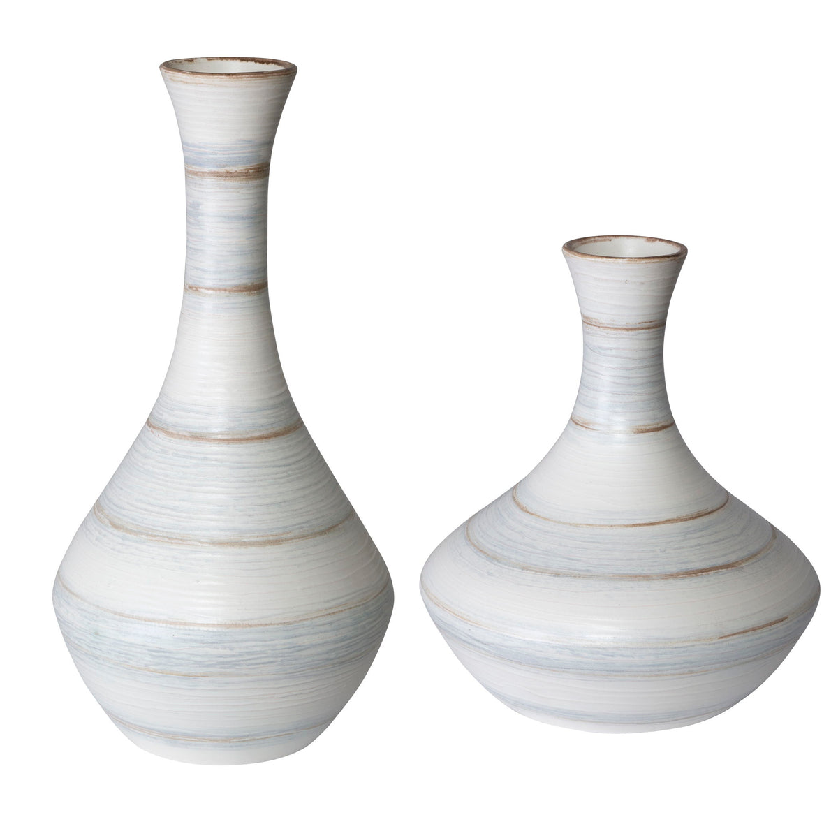 Potter Fluted Striped Vases (Set of 2) - Light Blue by Uttermost - View 1