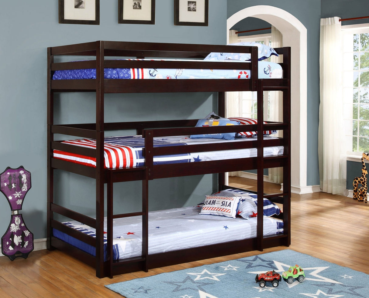 Twin / Twin / Twin Triple Bunk Bed - Sandler Twin Triple Bunk Bed Cappuccino