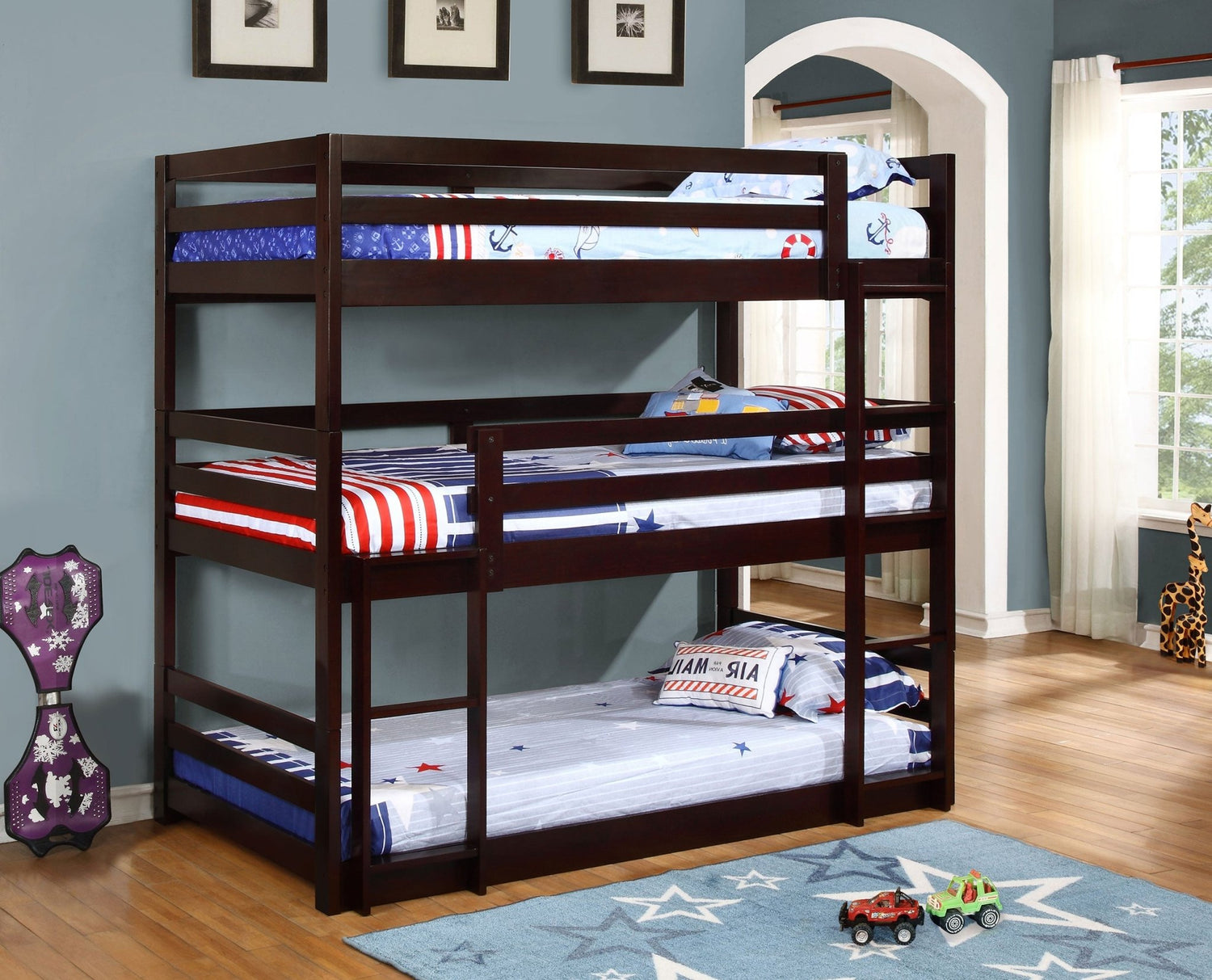 Twin / Twin / Twin Triple Bunk Bed - Sandler Twin Triple Bunk Bed Cappuccino