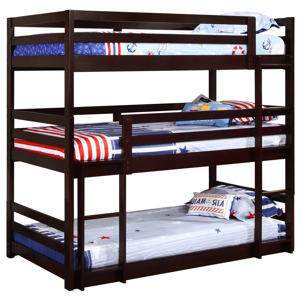 Twin / Twin / Twin Triple Bunk Bed - Sandler Twin Triple Bunk Bed Cappuccino