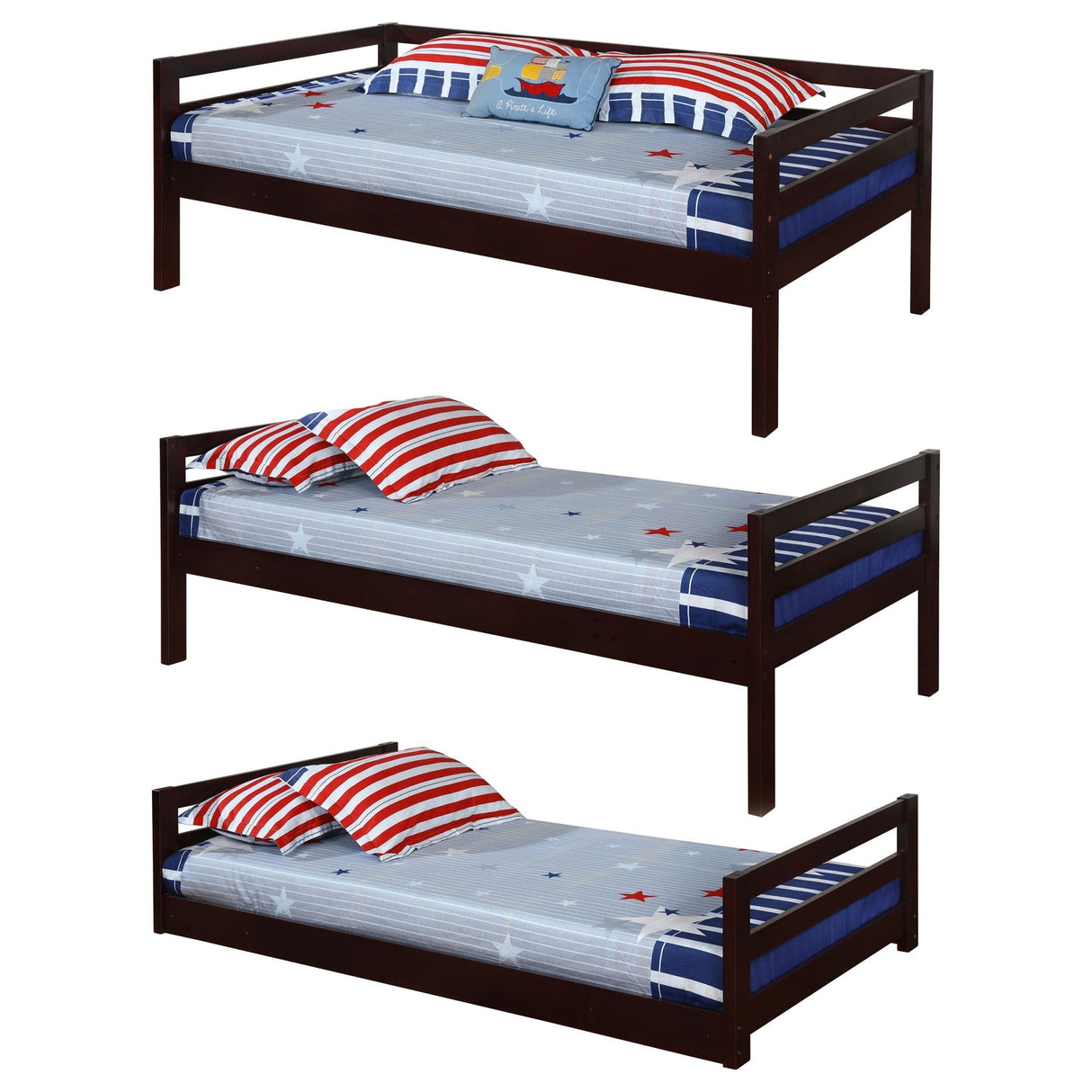 Twin / Twin / Twin Triple Bunk Bed - Sandler Twin Triple Bunk Bed Cappuccino