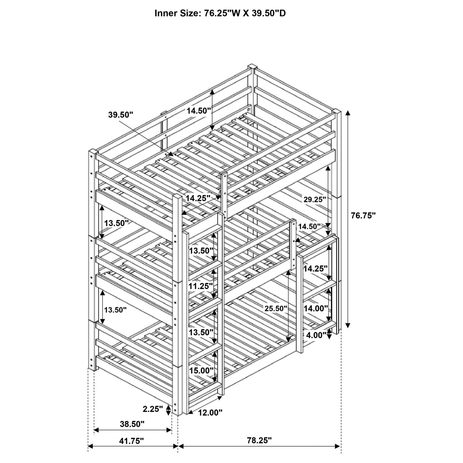 Twin / Twin / Twin Triple Bunk Bed - Sandler Twin Triple Bunk Bed Cappuccino