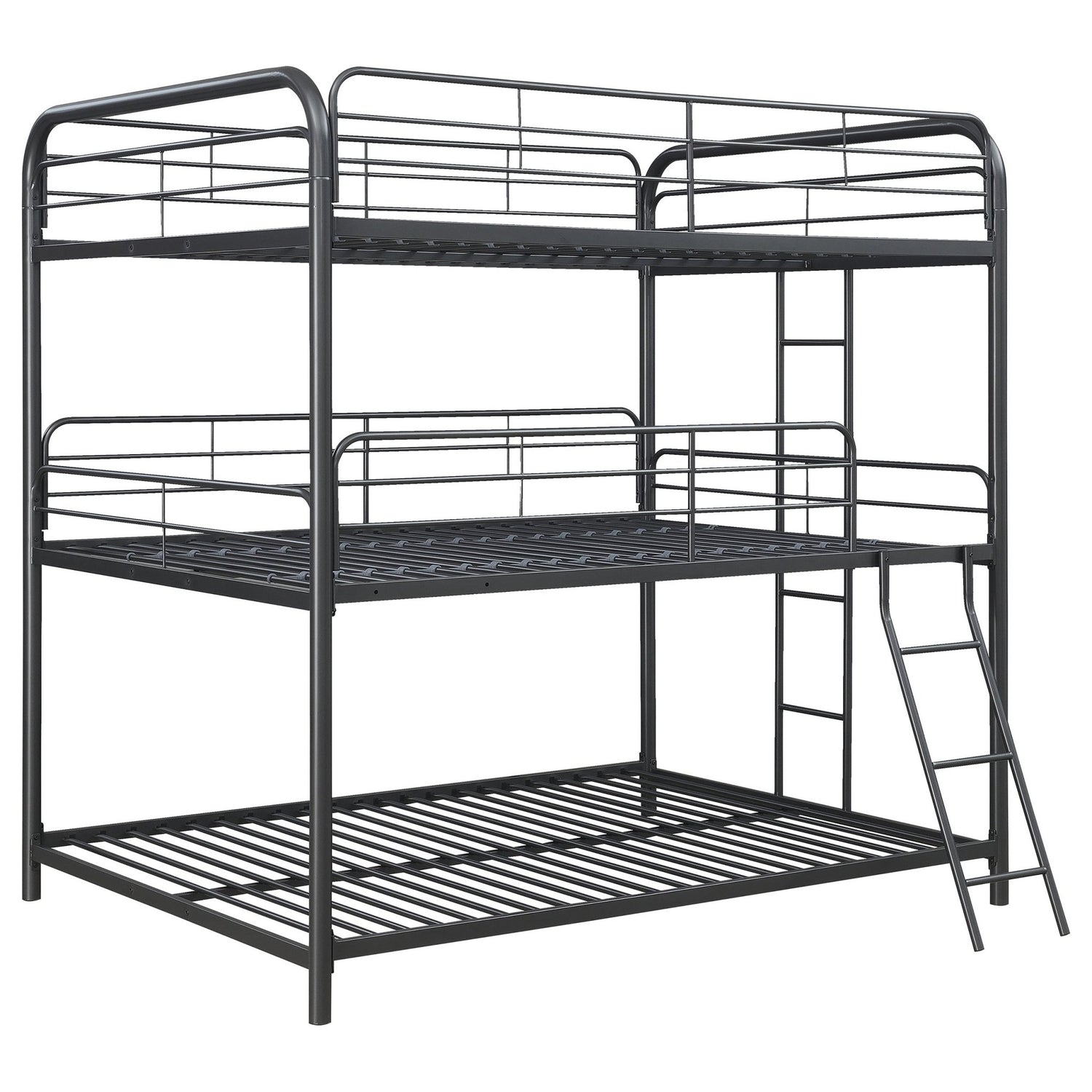 Full / Full / Full Triple Bunk Bed - Garner Triple Full Bunk Bed with Ladder Gunmetal