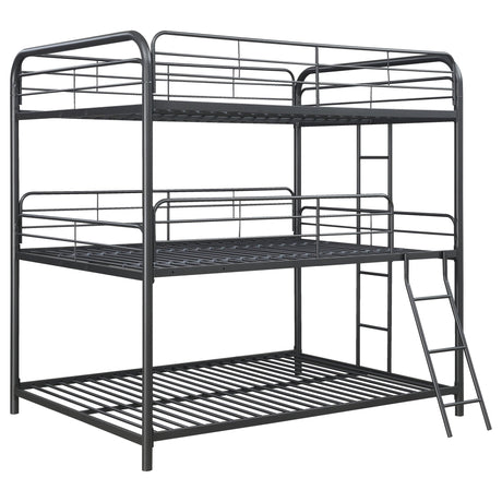 Full / Full / Full Triple Bunk Bed - Garner Triple Full Bunk Bed with Ladder Gunmetal