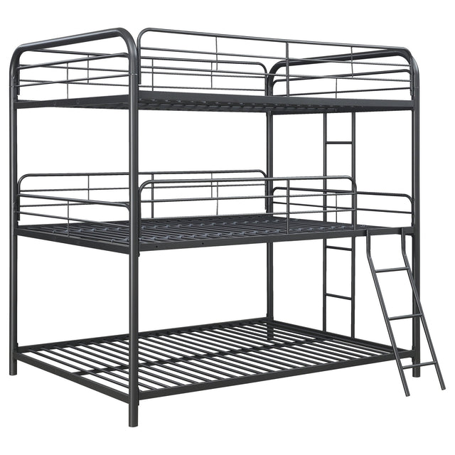 Full / Full / Full Triple Bunk Bed - Garner Triple Full Bunk Bed with Ladder Gunmetal