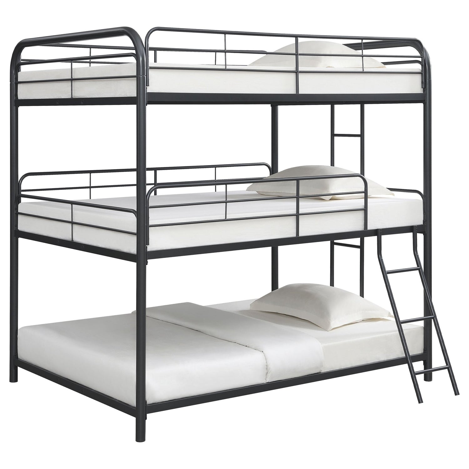 Full / Full / Full Triple Bunk Bed - Garner Triple Full Bunk Bed with Ladder Gunmetal