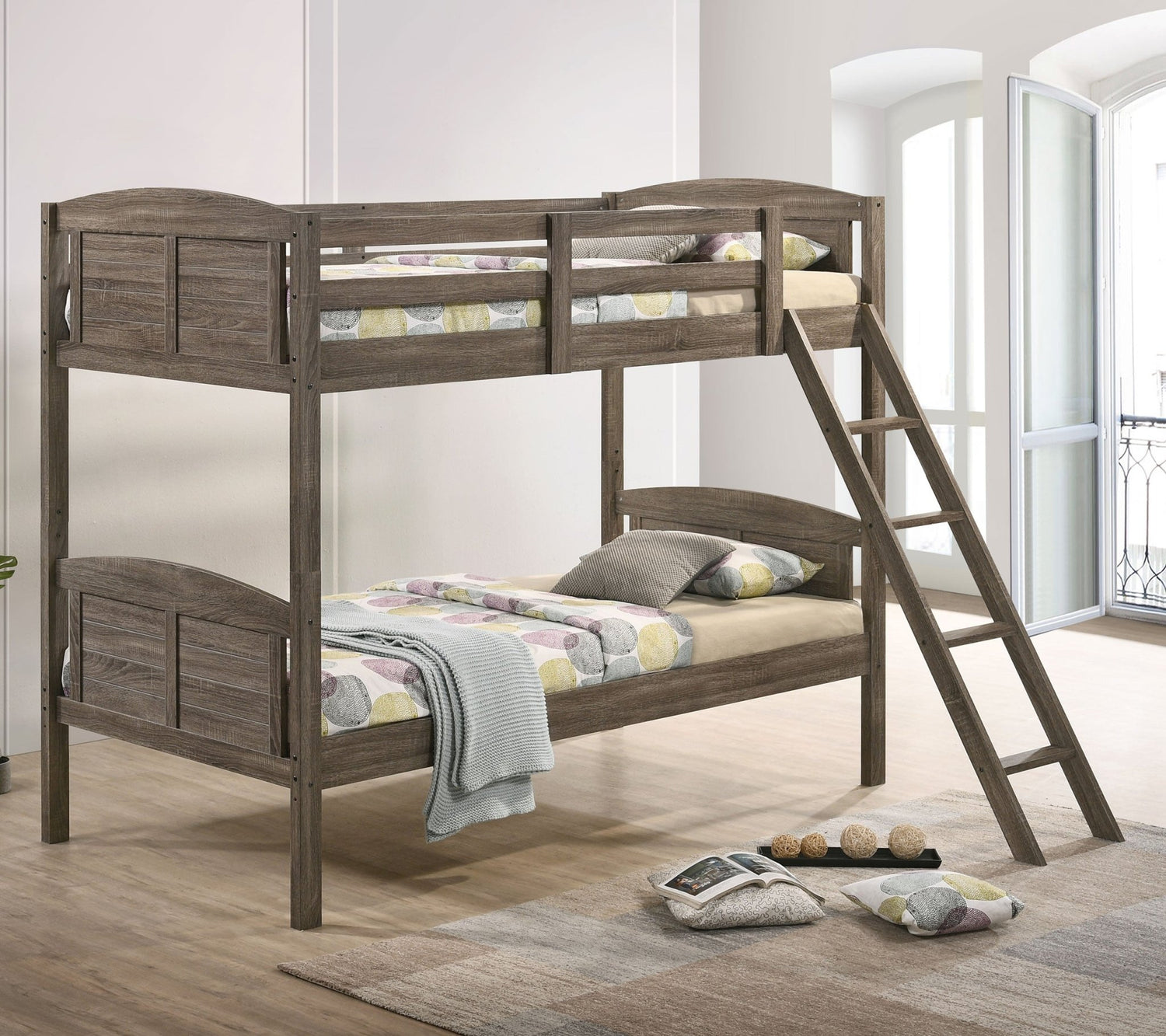 Twin / Twin Bunk Bed - Flynn Twin Over Twin Bunk Bed Weathered Brown
