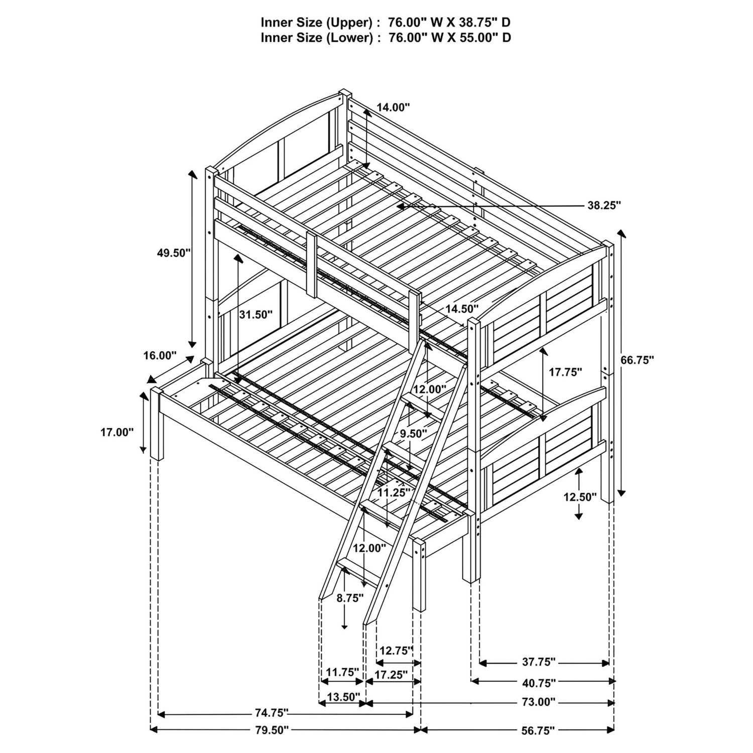 Twin / Full Bunk Bed - Flynn Twin Over Full Bunk Bed Weathered Brown