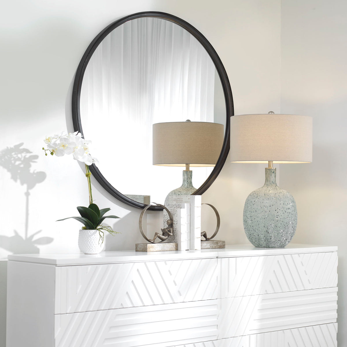 Dawsyn Round Mirror - Black by Uttermost - View 6