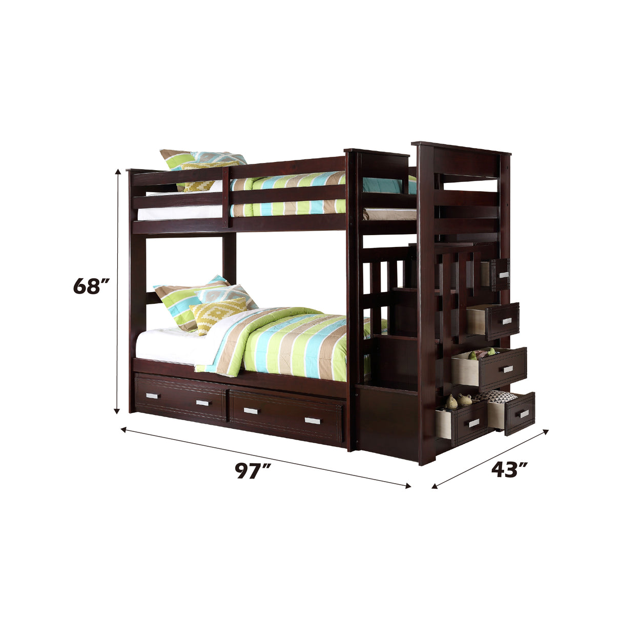Allentown Espresso Finish Twin/Twin Bunk Bed W/Trundle & Storage - sold by Home Elegance USA