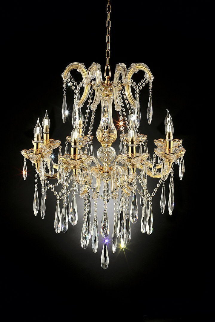 35" Tall" Luminere" 8 LED Light Chandelier with Crystals, Matte Gold and Crystal | Home Elegance USA