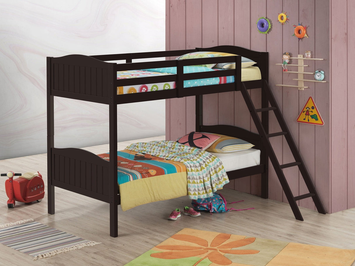 Arlo Twin Over Twin Bunk Bed with Ladder Espresso | Coaster | Home Elegance USA