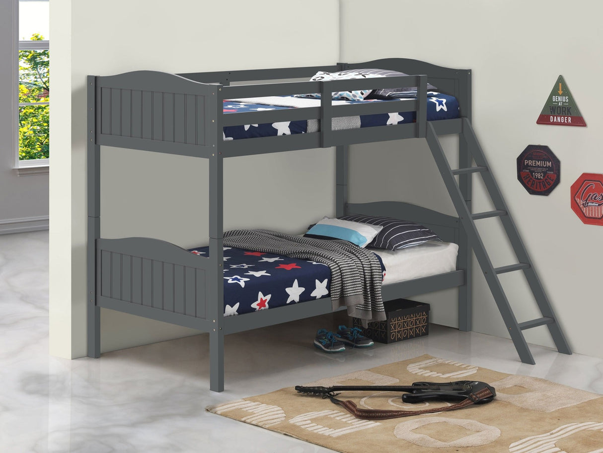 Arlo Twin Over Twin Bunk Bed with Ladder Grey | Coaster | Home Elegance USA