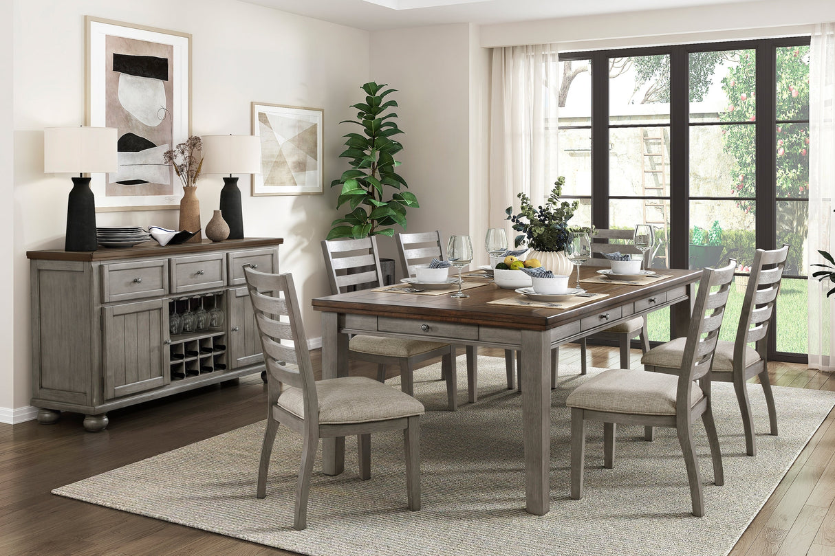 Gray Finish Traditional Style 7pc Dining Set Drawers Table and 6x Side Chairs Ladder Back Design Wooden Furniture - sold by Home Elegance USA