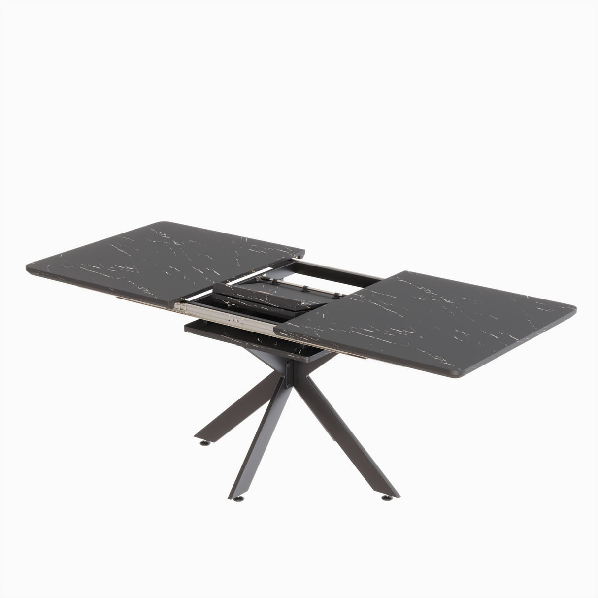 Modern Extendable Dining Table Set with Curved Backrest Chairs, MDF & Metal, Black White, Seats 4-8