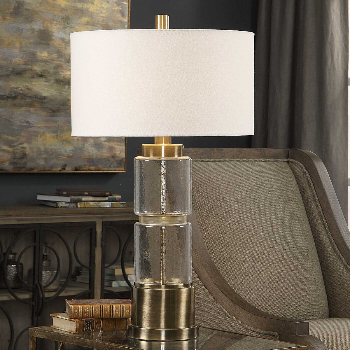 Vaiga Glass Column Lamp - Gold / Beige by Uttermost - View 2