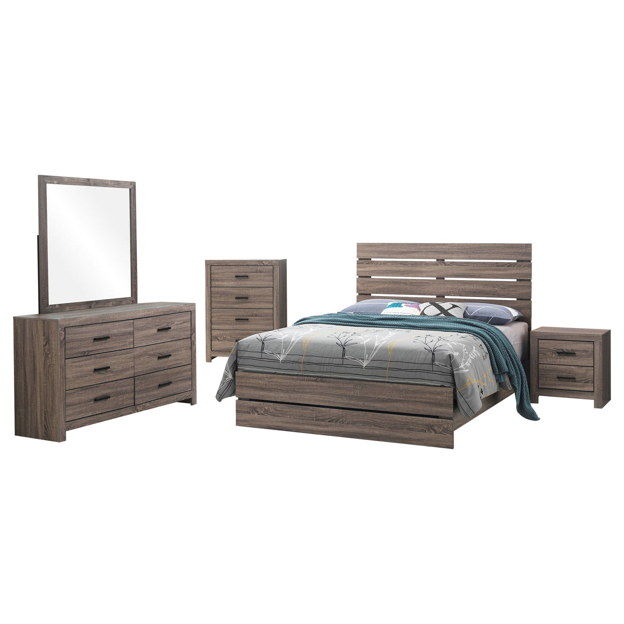 Geary Oak 5-piece Slatted Headboard Panel Bedroom Set