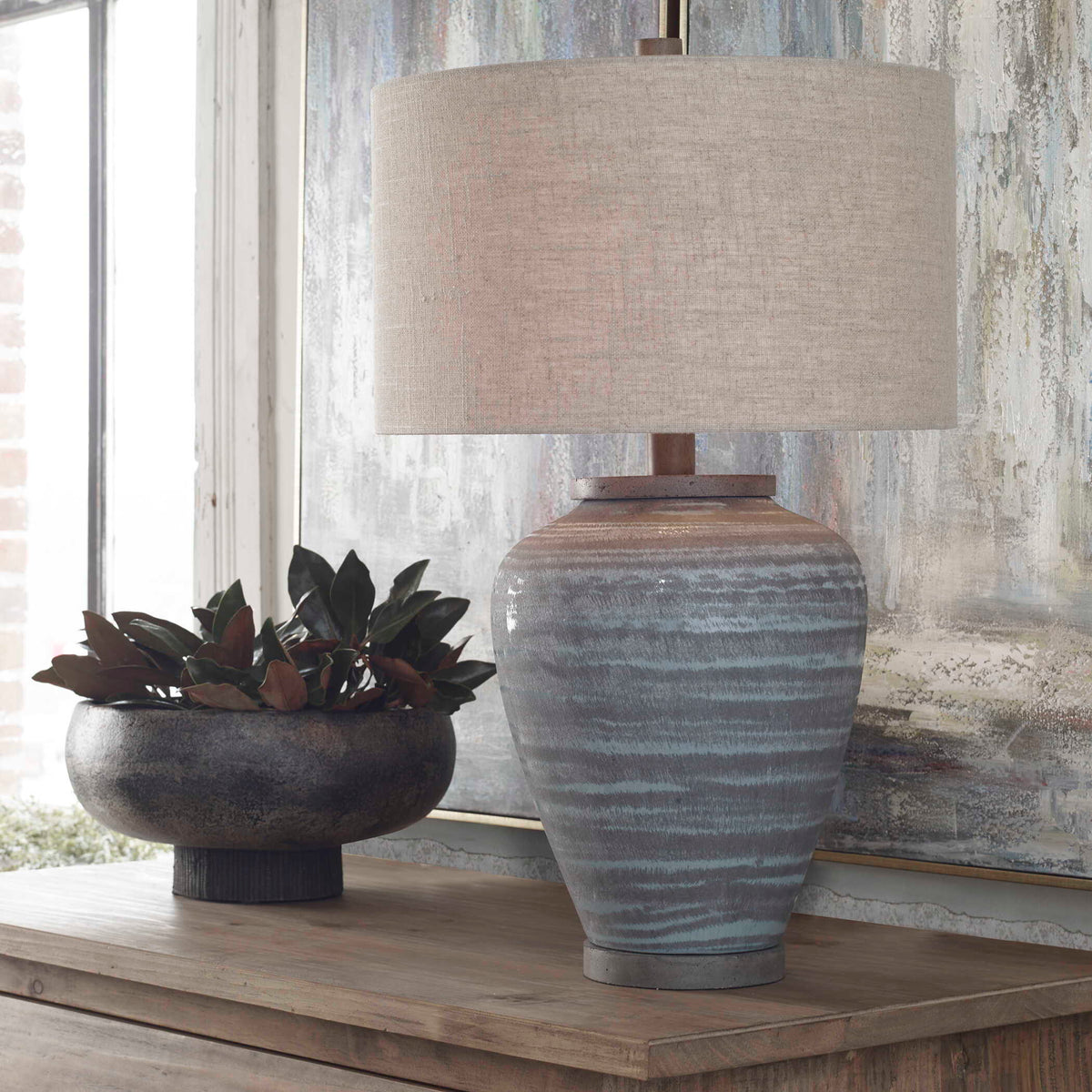 Pelia Table Lamp Light Aqua - Light Blue / Beige by Uttermost - View 8