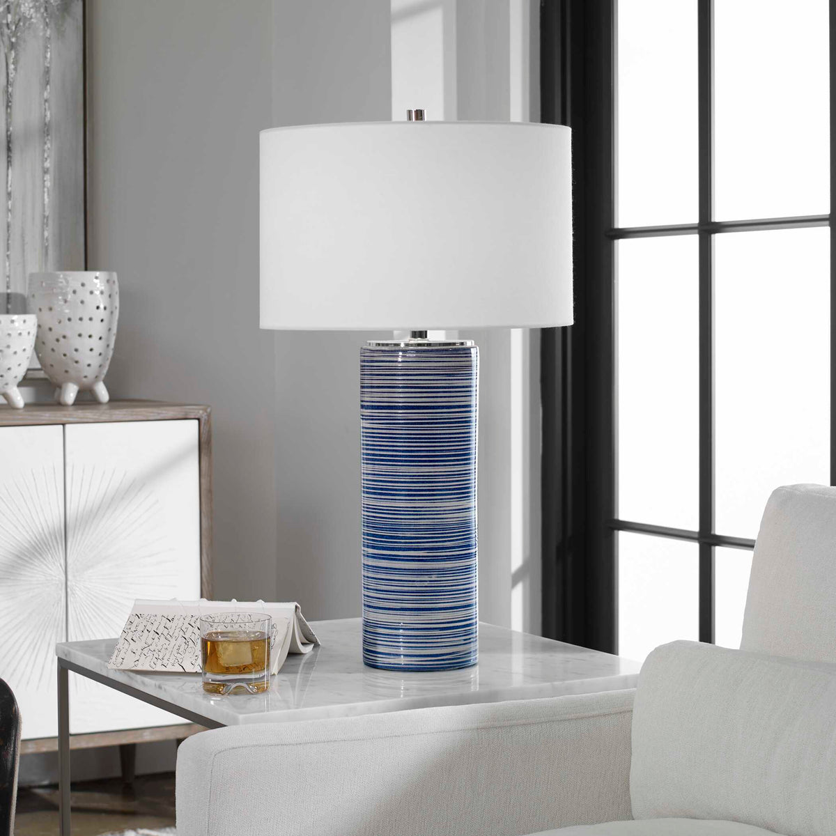 Montauk Striped Table Lamp - Blue / White by Uttermost - View 4